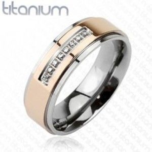Prsten z titanu růžovozlaté barvy s řadou zirkonů K16.16