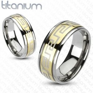 Prsten z titanu - zlato-stříbrný, řecký motiv - Velikost: 60