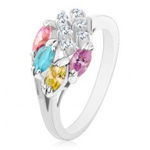 Prsten zdobený kulatými čirými zirkonky a různobarevnými zrnky S20.21