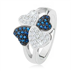 Prsten ze stříbra 925, čtyři srdíčka - drobné čiré a modré kamínky - Velikost: 61