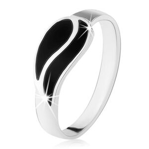 Prsten ze stříbra 925, dvě vlnky z černého onyxu, vysoký lesk - Velikost: 59