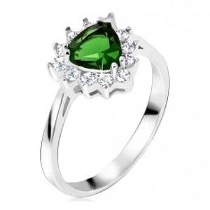 Prsten ze stříbra 925, trojúhelníkový zelený kamínek, čiré zirkony BB12.03