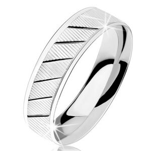 Prsten ze stříbra 925, vroubkovaný povrch, diagonální lesklé zářezy - Velikost: 54