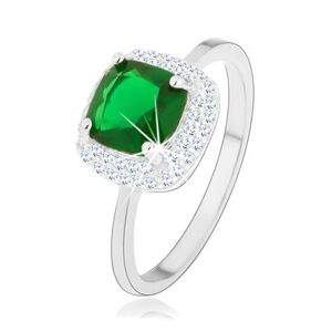 Prsten ze stříbra 925, zelený broušený zirkon - čtverec, třpytivý lem - Velikost: 58