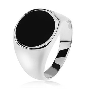 Prsten ze stříbra 925, zrcadlově lesklá ramena, černý glazovaný kruh - Velikost: 56