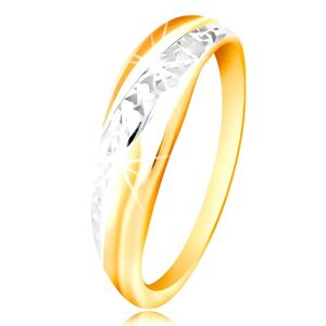 Prsten ze zlata 585 - linie z bílého a žlutého zlata, blýskavý broušený povrch - Velikost: 52