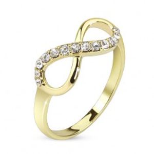 Prsten zlaté barvy, symbol nekonečna zdobený čirými zirkony BB12.04
