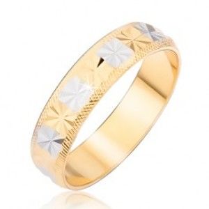 Prsten zlatostříbrné barvy s diamantovým řezem a rýhovanými okraji BB08.14