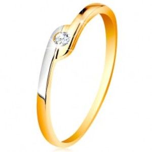 Prsten ze 14K zlata - kulatý čirý zirkon, dvoubarevné prodloužené konce ramen GG197.48/55