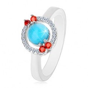 Prsten ze stříbra 925 - zirkonový kroužek, akvamarínově modrý střed K04.19