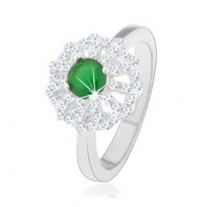 Prsten ze stříbra 925, květ s obrysy čirých lupínků, zelený zirkonový střed HH11.14