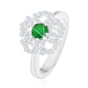 Prsten ze stříbra 925, blýskavý kvítek, čiré obrysy lupínků, zelený střed HH13.5