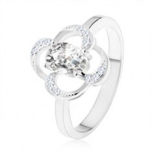 Prsten ze stříbra 925, blyštivý obrys květu s oválným zirkonem čiré barvy SP55.02