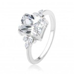 Prsten ze stříbra 925, masivní obdélníkový zirkon čiré barvy HH1.17