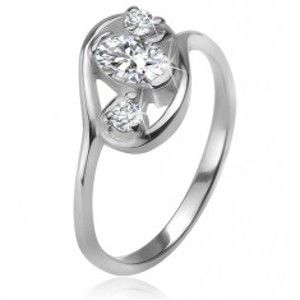 Zirkonový prsten, obrys elipsy, tři čiré broušené kamínky, stříbro 925 BB15.17