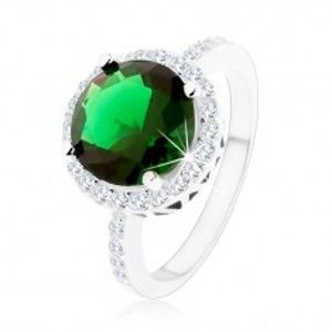 Prsten ze stříbra 925, kulatý smaragdově zelený zirkon, čirý zirkonový lem SP54.17