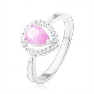 Prsten ze stříbra 925, světle růžová zirkonová slza, třpytivá kontura K06.07
