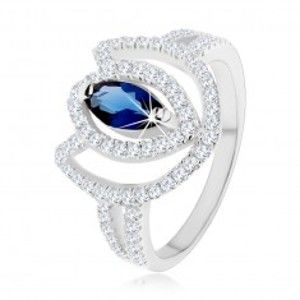 Prsten ze stříbra 925, třpytivý obrys tulipánu s modrým zirkonovým zrnkem SP54.18