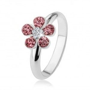 Prsten ze stříbra 925, zářivý kvítek vykládaný růžovými a čirými zirkony HH1.2