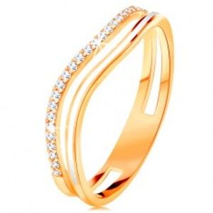 Prsten ze žlutého 14K zlata, zvlněná ramena s výřezem uprostřed, glazura a zirkony GG134.01/11/14