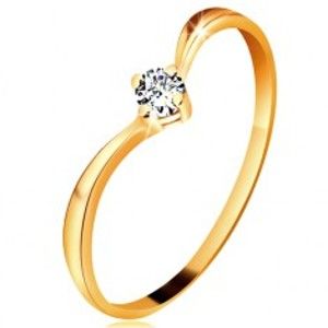 Prsten ze žlutého zlata 585 - lesklá zahnutá ramena, blýskavý čirý diamant BT179.14/20