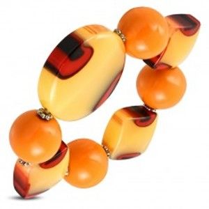 Pružný náramek - oranžové kuličky, mléčné sklo s oranžovým nádechem, očka SP94.20