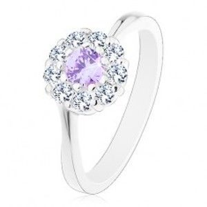 Prsten ve stříbrné barvě, zirkonový kvítek se světle fialovým středem R42.26