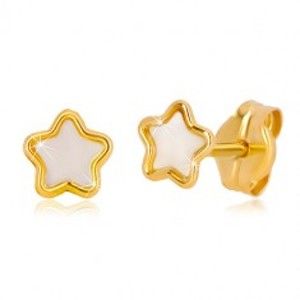 Puzetové 14K zlaté náušnice s motivem hvězdy s přírodní perletí GG36.19