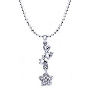 Rhodiovaný náhrdelník - lesklé kuličky, srdce, hvězdy se zirkony AA48.06
