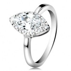 Rhodiovaný prsten, stříbro 925 - čiré zirkonové zrnko s třpytivým lemem K01.04