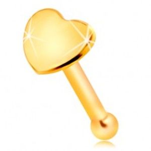 Rovný piercing do nosu ve žlutém 14K zlatě - malé lesklé srdíčko GG207.01