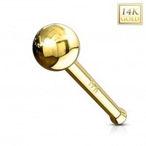 Rovný zlatý 14K piercing do nosu - lesklá hladká kulička, žluté zlato GG220.15/221.02
