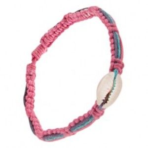 Růžový pletenec s ulitou, fialová, modrá a růžová šňůrka S12.02
