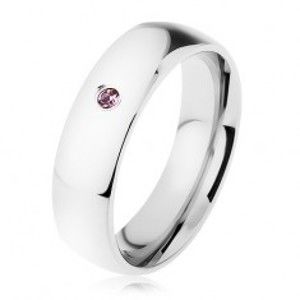 Širší ocelový prsten, stříbrná barva, drobný zirkonek ve fialovém odstínu HH9.18