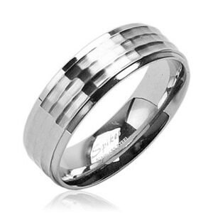 Snubní prsten z chirurgické oceli s matným středovým pruhem a lesklým okrajem - Velikost: 55