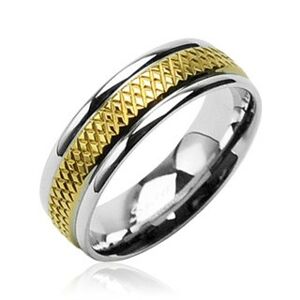 Snubní prsten z chirurgické oceli se středovým zlatým kosočtvercovým pruhem - Velikost: 56