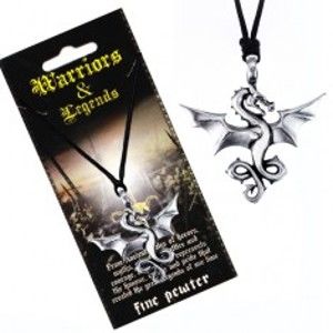 Šňůrkový náhrdelník - černý, kovový přívěsek, létající drak