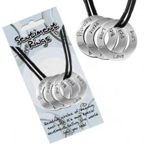 Šňůrkový náhrdelník - kolečka s nápisy "Love, Peace, Beauty" AC12.23