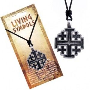 Šňůrkový náhrdelník - kovový přívěsek, jeruzalemský kříž