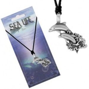 Šňůrkový náhrdelník s přívěskem ve tvaru dvou delfínů vyskakujících z moře S06.20