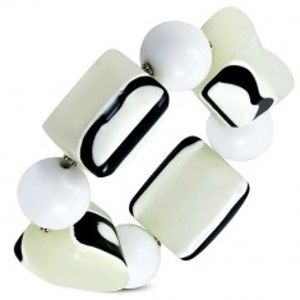 Strečový náramek - bílé kuličky, korálky z mléčného skla, černobílá očka Z25.20