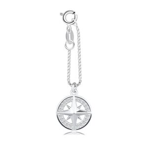 Stříbrný 925 přívěsek na náramek - kompas, zirkonový obrys kruhu, krátký řetízek
