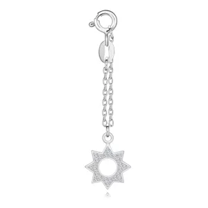 Stříbrný 925 přívěsek na náramek - osmicípá hvězda, čiré zirkony, krátký řetízek