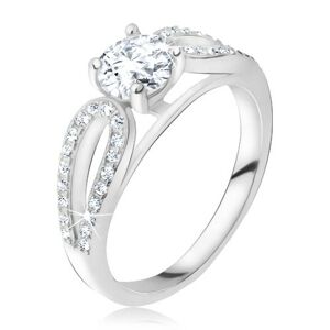 Stříbrný 925 prsten, kulatý kamínek mezi zirkonovými kapkami - Velikost: 68