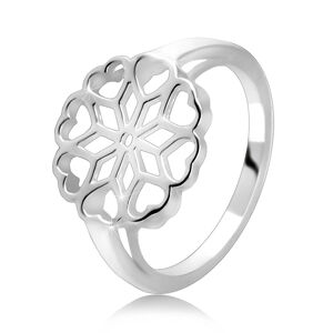 Stříbrný 925 prsten - vyřezávaný květ, srdíčkovité okvětní lístky - Velikost: 67