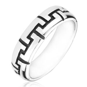 Stříbrný prsten 925 - černé gravírované zoubky - Velikost: 57