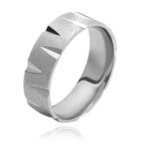 Stříbrný prsten 925 - matný povrch, lesklé trojúhelníkové zářezy, 6 mm - Velikost: 56