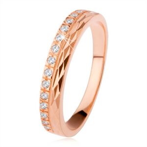 Stříbrný prsten 925 měděné barvy, diamantový řez, zirkonová linie - Velikost: 51