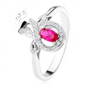 Stříbrný prsten 925 s tmavě růžovým oválným kamenem, zirkonový páv SP42.27
