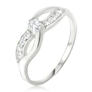 Stříbrný prsten 925 - symbol nekonečna, zirkonová linie, okrouhlý kamínek - Velikost: 51